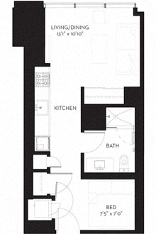 Floor plan for studio, 1 bath, 485 sqft