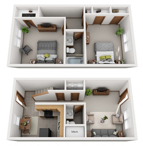 Floor plan for 2 beds, 1.5 baths, 1100 sqft