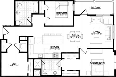Floor plan for 2 beds, 2 baths, 1418 sqft