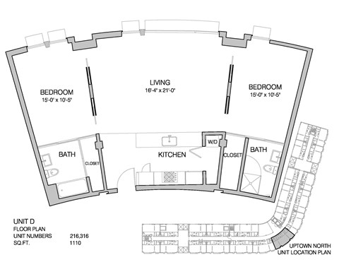 Floor plan for 2 beds, 2 baths, 1110 sqft