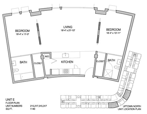 Floor plan for 2 beds, 2 baths, 1140 sqft