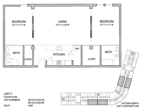 Floor plan for 2 beds, 2 baths, 1240 sqft