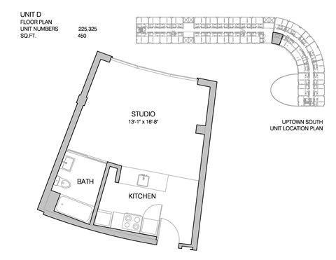 Floor plan for studio, 1 bath, 450 sqft