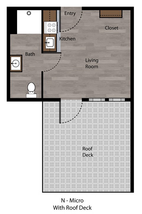 Floor plan for studio, 1 bath, 531 sqft