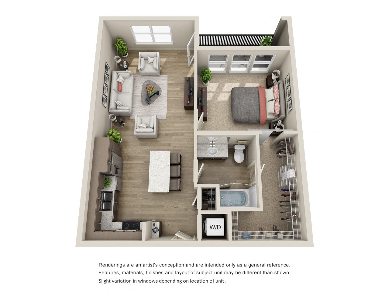 Floor plan for 1 bed, 1 bath, 821 sqft