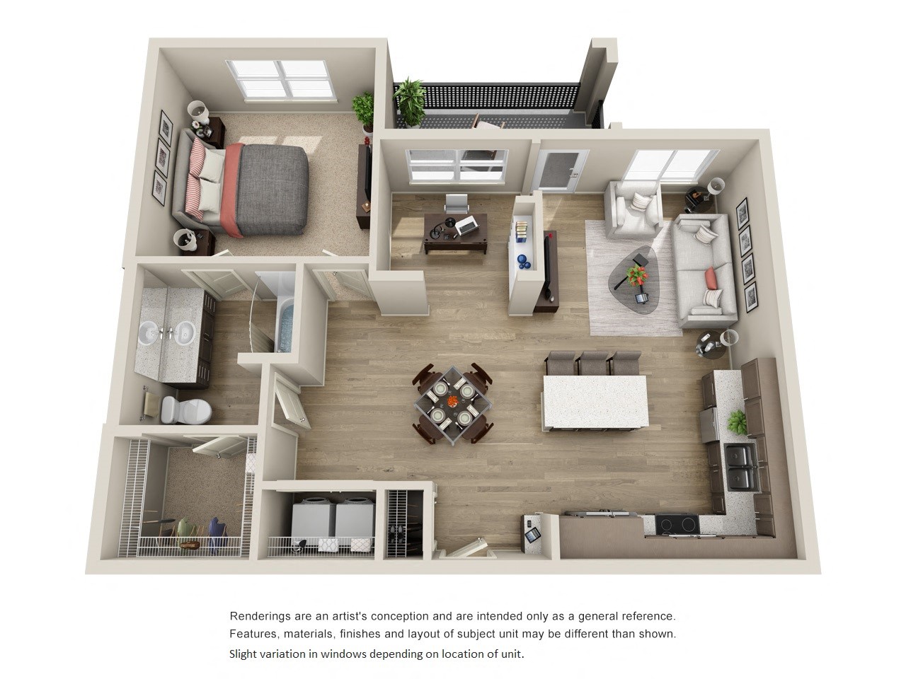 Floor plan for 1 bed, 1 bath, 947 sqft