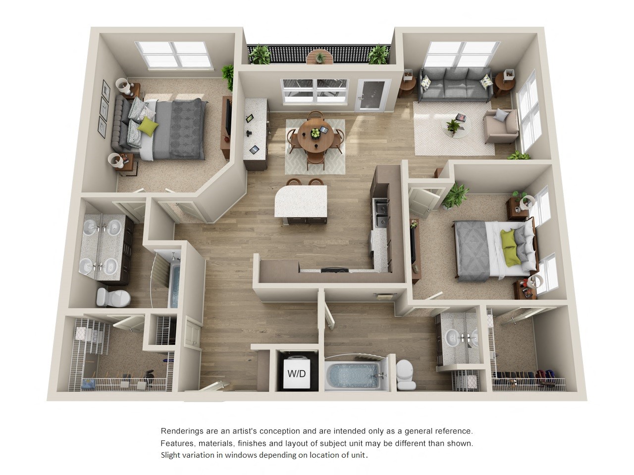 Floor plan for 2 beds, 2 baths, 1218 sqft