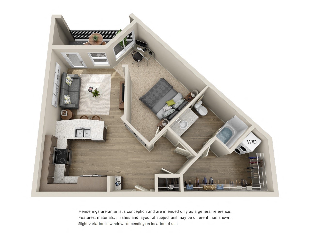 Floor plan for studio, 1 bath, 695 sqft