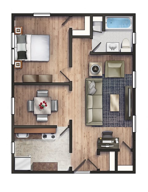 Floor plan for 1 bed, 1 bath, 800 sqft