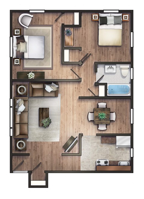 Floor plan for 2 beds, 1 bath, 700 sqft