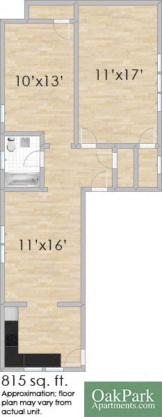 Floor plan for 2 beds, 1 bath, 756 sqft