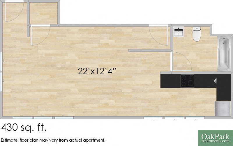 Floor plan for studio, 1 bath, 465 sqft