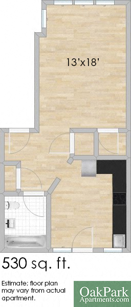 Floor plan for studio, 1 bath, 502 sqft
