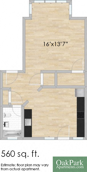 Floor plan for studio, 1 bath, 583 sqft