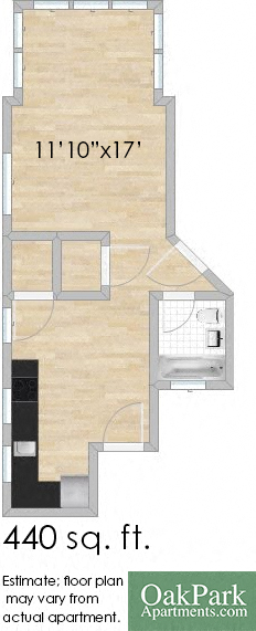 Floor plan for studio, 1 bath, 440 sqft