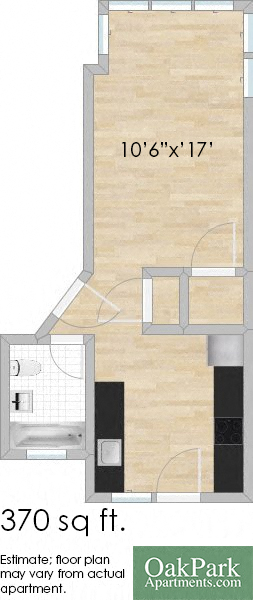Floor plan for studio, 1 bath, 370 sqft