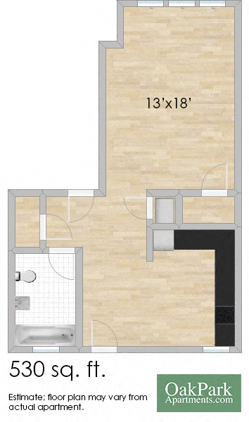 Floor plan for studio, 1 bath, 547 sqft