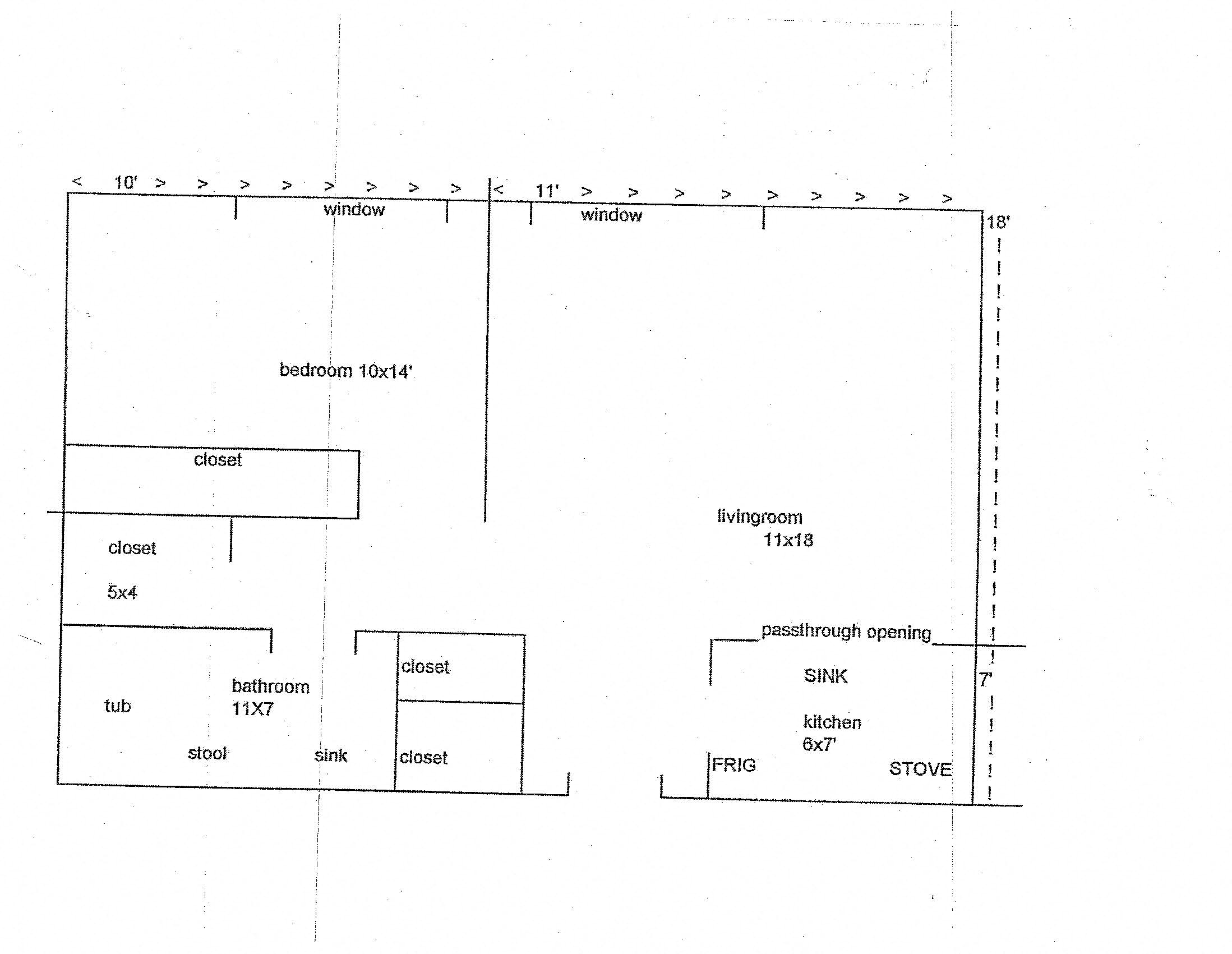Floor plan for 1 bed, 1 bath