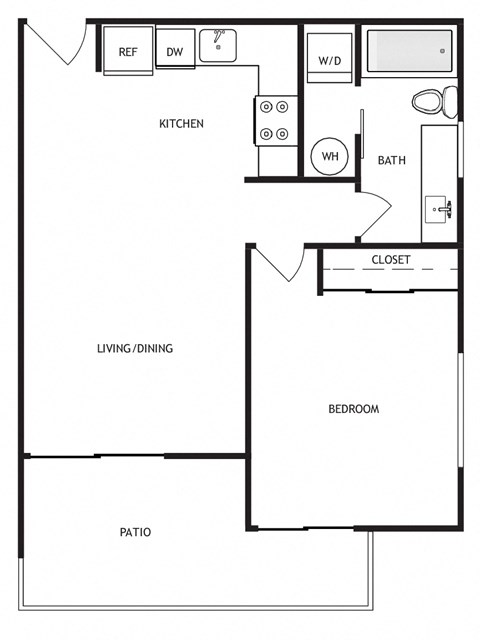Floor plan for 1 bed, 1 bath, 565 sqft