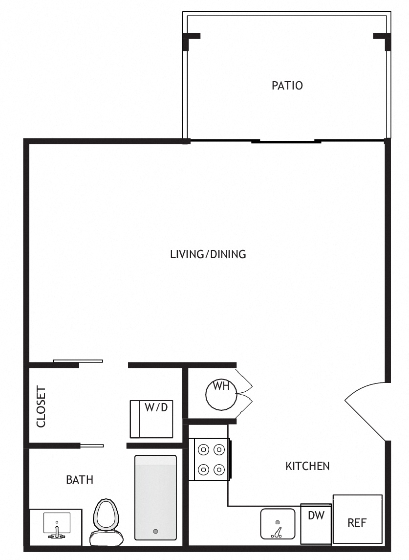 Floor plan for studio, 1 bath, 450 sqft