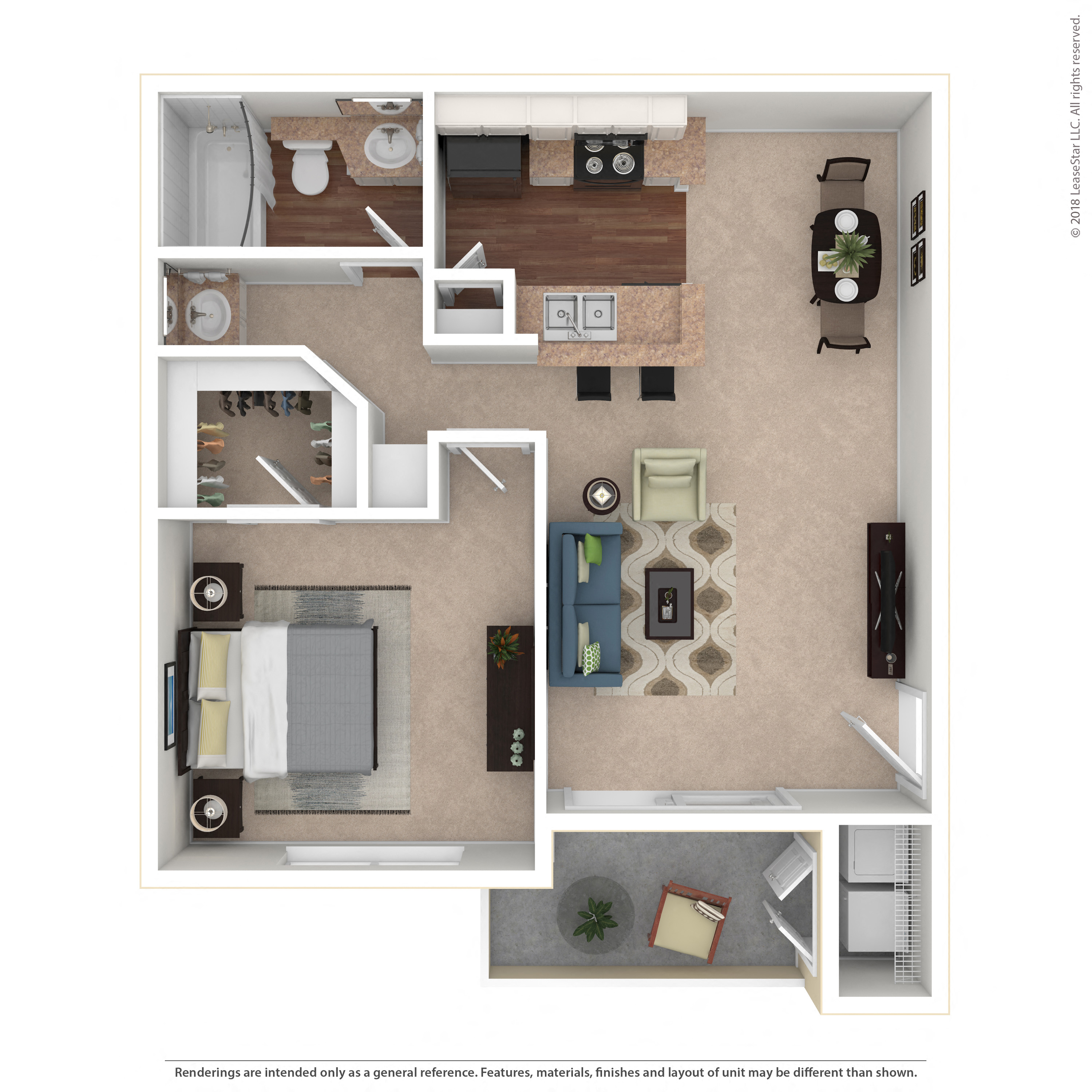 Floor plan for 1 bed, 1 bath, 690 sqft
