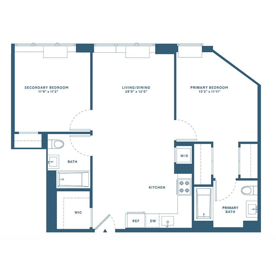 Floor plan for 2 beds, 2 baths, 912 sqft