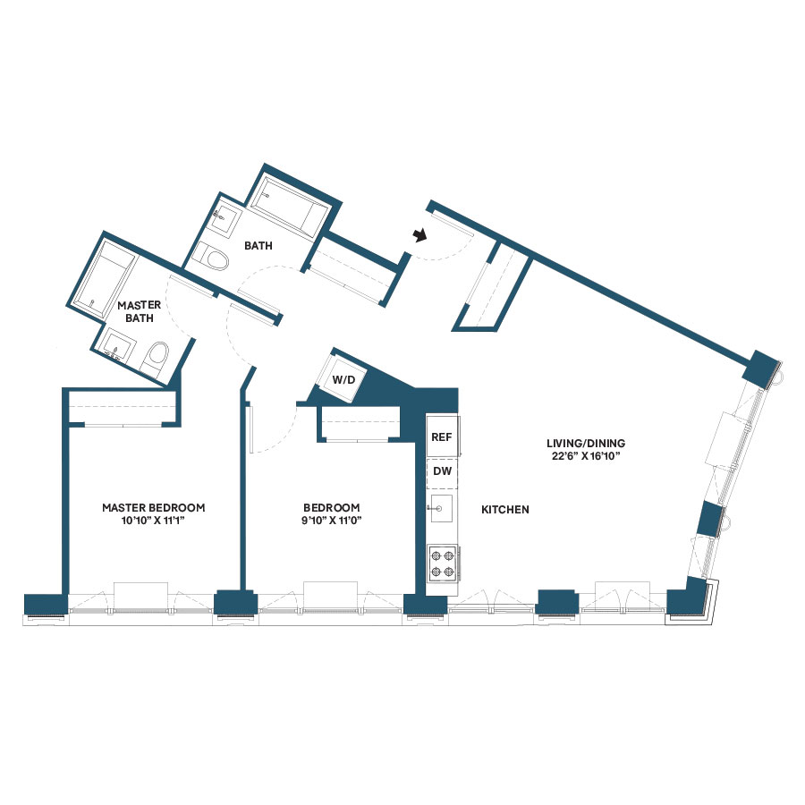Floor plan for 2 beds, 2 baths, 1054 sqft