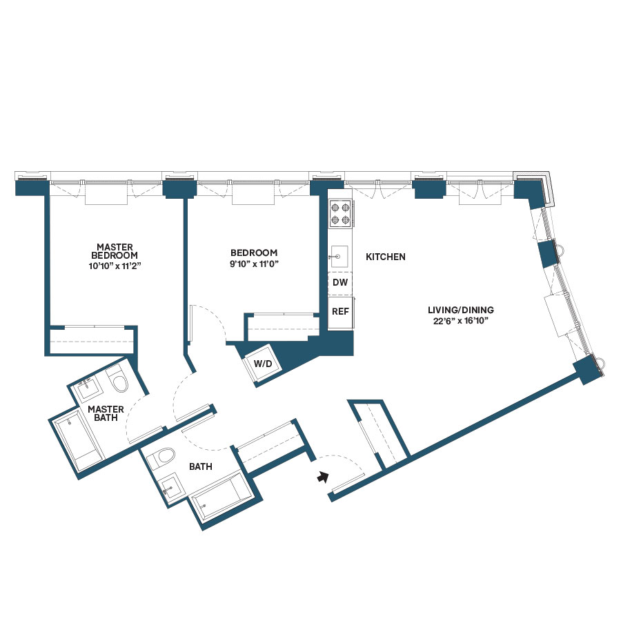 Floor plan for 2 beds, 2 baths, 1058 sqft