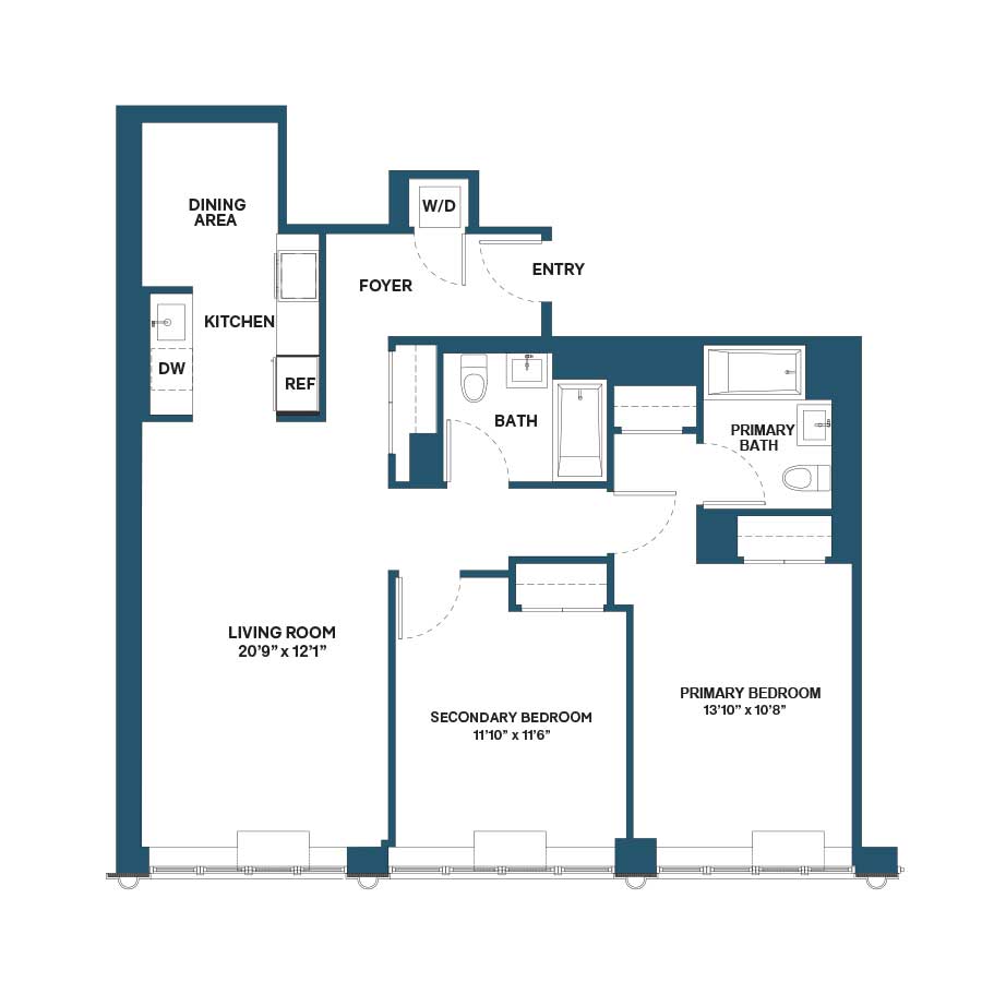 Floor plan for 2 beds, 2 baths, 1115 sqft