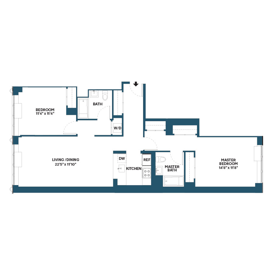 Floor plan for 2 beds, 2 baths, 1199 sqft