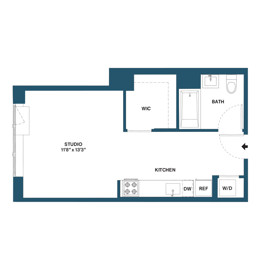 Floor plan for studio, 1 bath, 435 sqft
