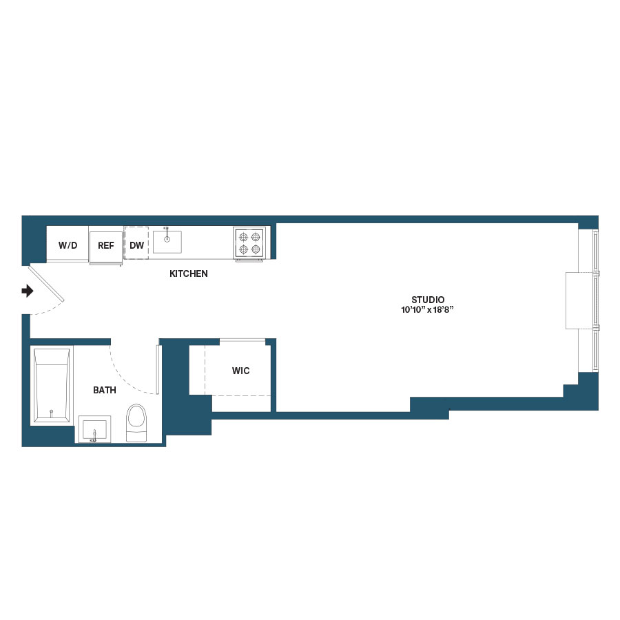 Floor plan for studio, 1 bath, 460 sqft