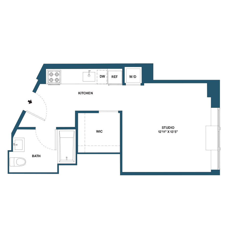 Floor plan for studio, 1 bath, 429 sqft