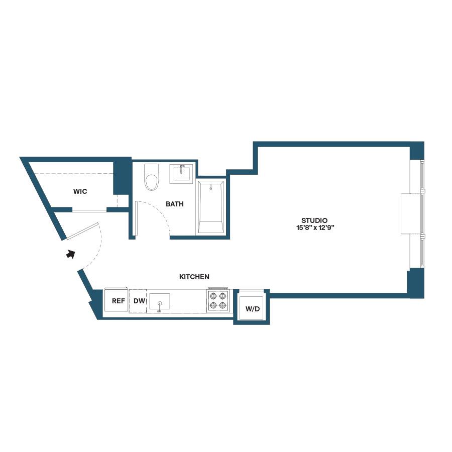 Floor plan for studio, 1 bath, 445 sqft