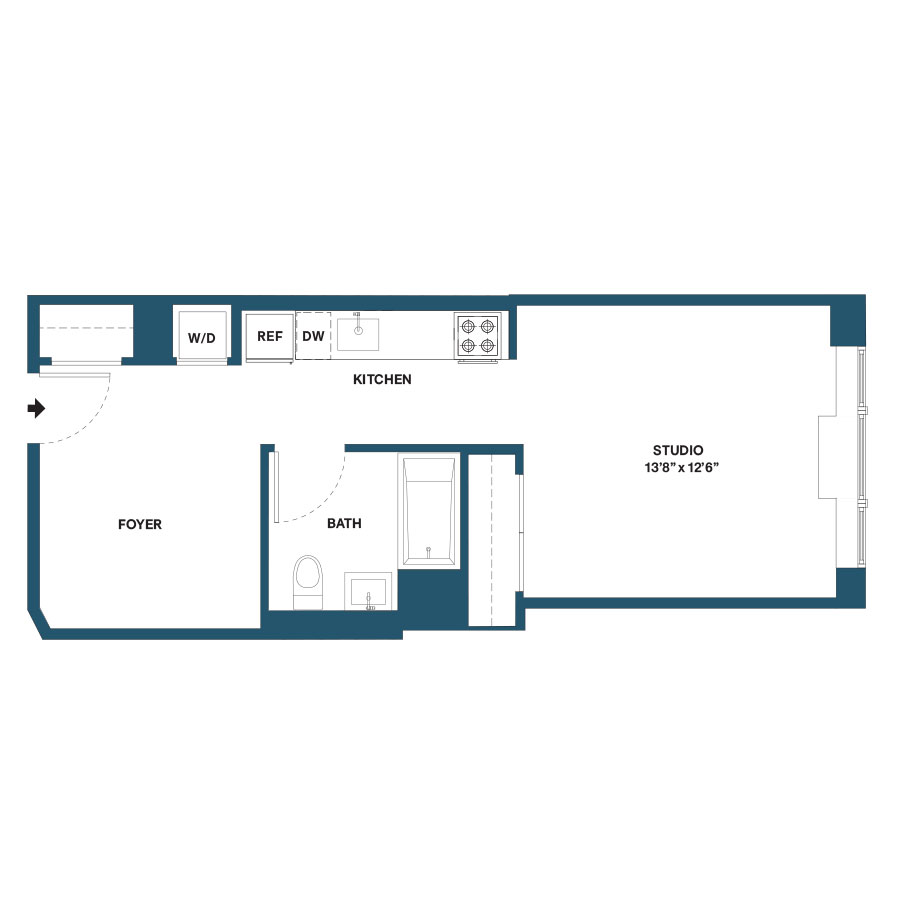 Floor plan for studio, 1 bath