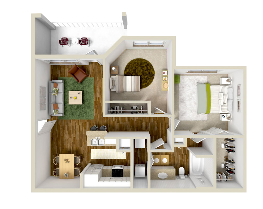 Floor plan for 2 beds, 1 bath, 919 sqft