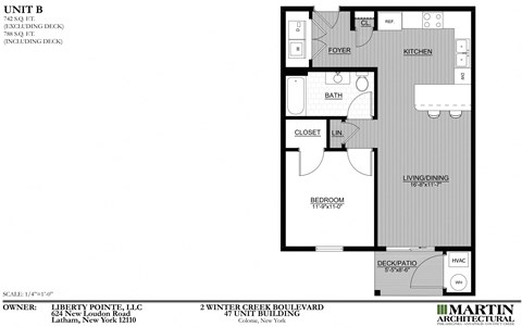 Floor plan for 1 bed, 1 bath, 1033 sqft