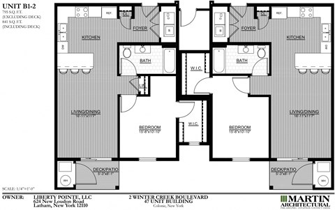 Floor plan for 1 bed, 1 bath, 795 sqft