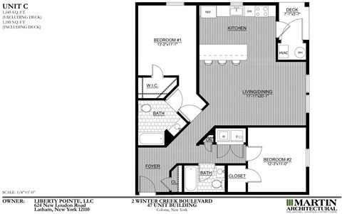 Floor plan for 2 beds, 2 baths, 1145 sqft