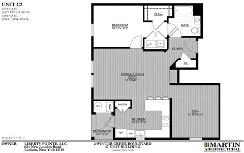 Floor plan for 1 bed, 1 bath, 1054 sqft
