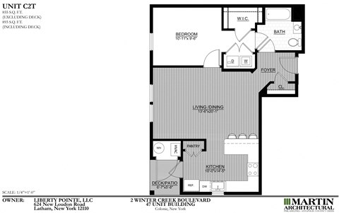 Floor plan for 1 bed, 1 bath, 855 sqft