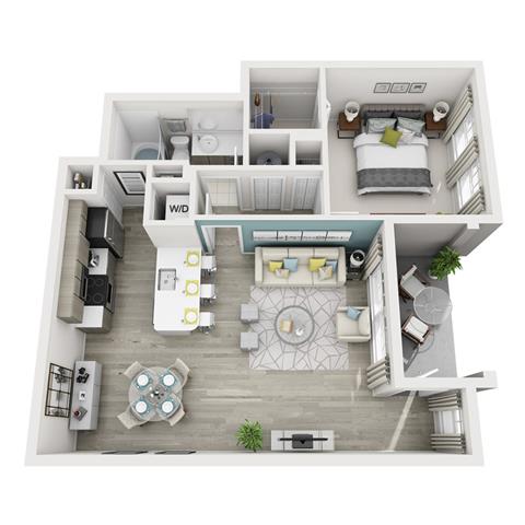 Floor plan for 1 bed, 1 bath, 795 sqft