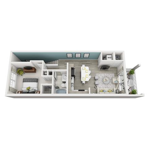 Floor plan for 1 bed, 1 bath, 748 sqft