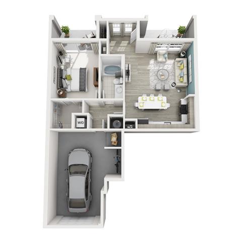 Floor plan for 1 bed, 1 bath, 798 sqft