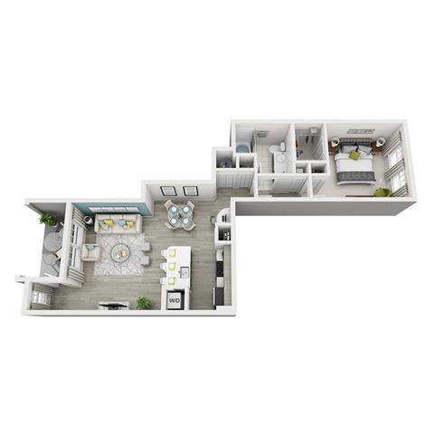 Floor plan for 1 bed, 1 bath, 835 sqft