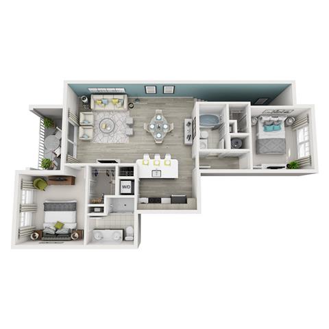 Floor plan for 2 beds, 2 baths, 1088 sqft