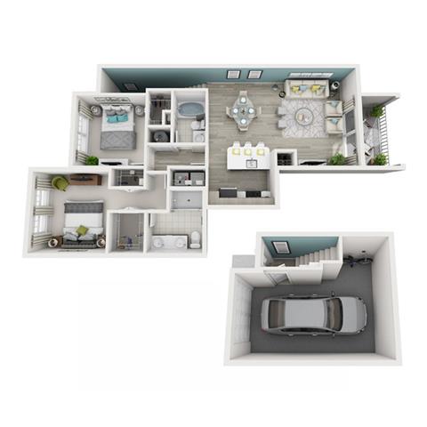 Floor plan for 2 beds, 2 baths, 1150 sqft