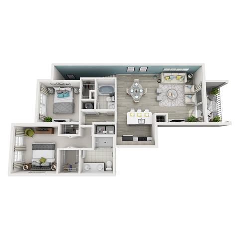 Floor plan for 2 beds, 2 baths, 1150 sqft