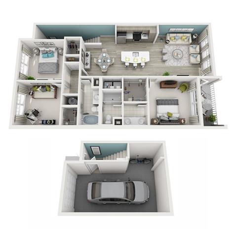 Floor plan for 3 beds, 2 baths, 1361 sqft