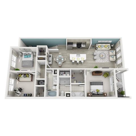Floor plan for 3 beds, 2 baths, 1361 sqft